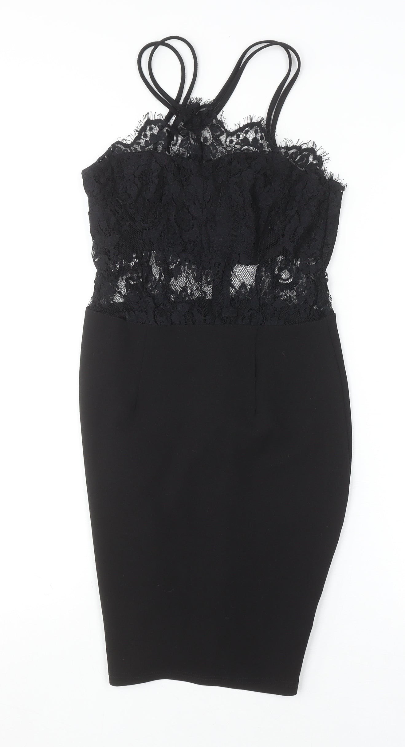 Boohoo Women Black Lace Bodycon Knee Length Dress Size 6