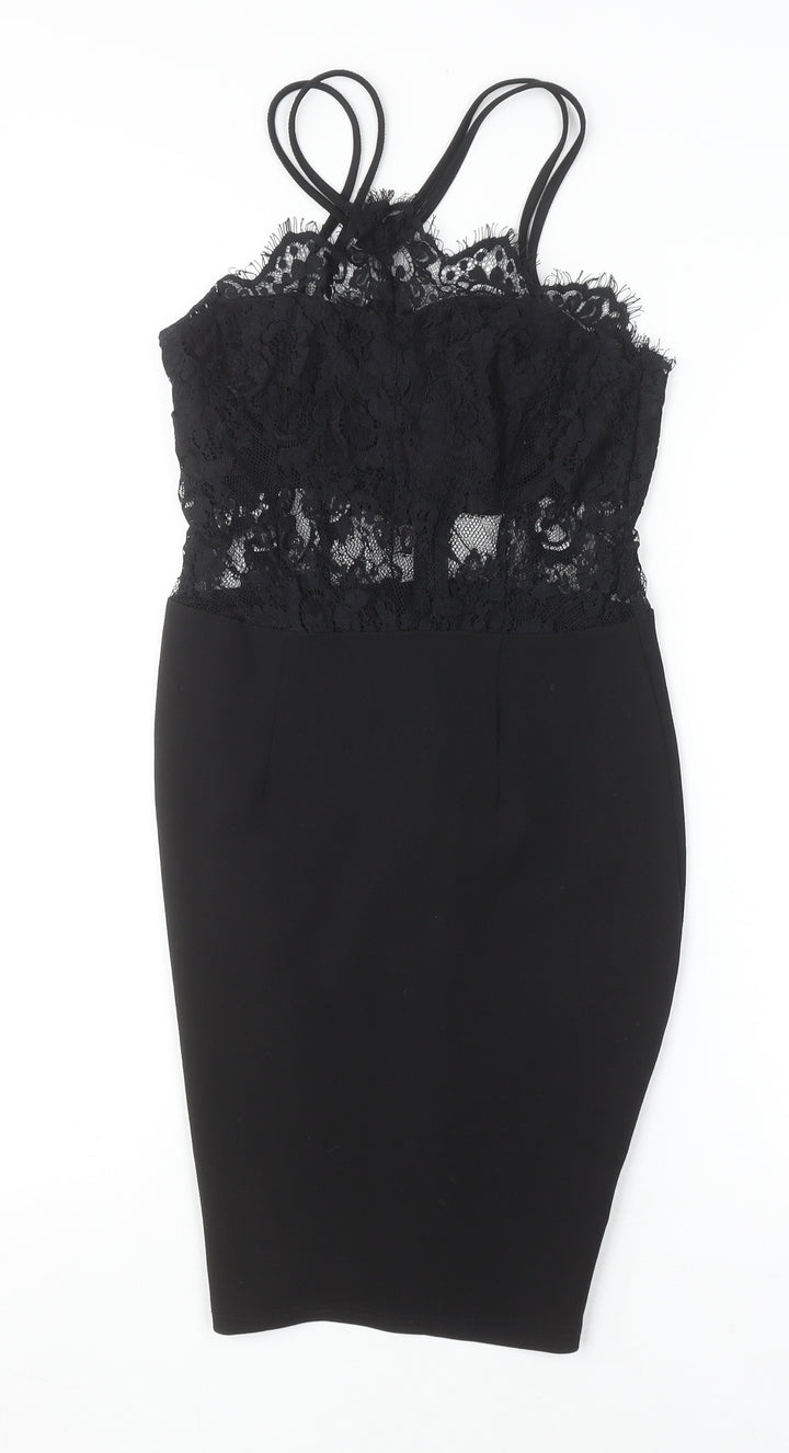 Boohoo Women Black Lace Bodycon Knee Length Dress Size 6