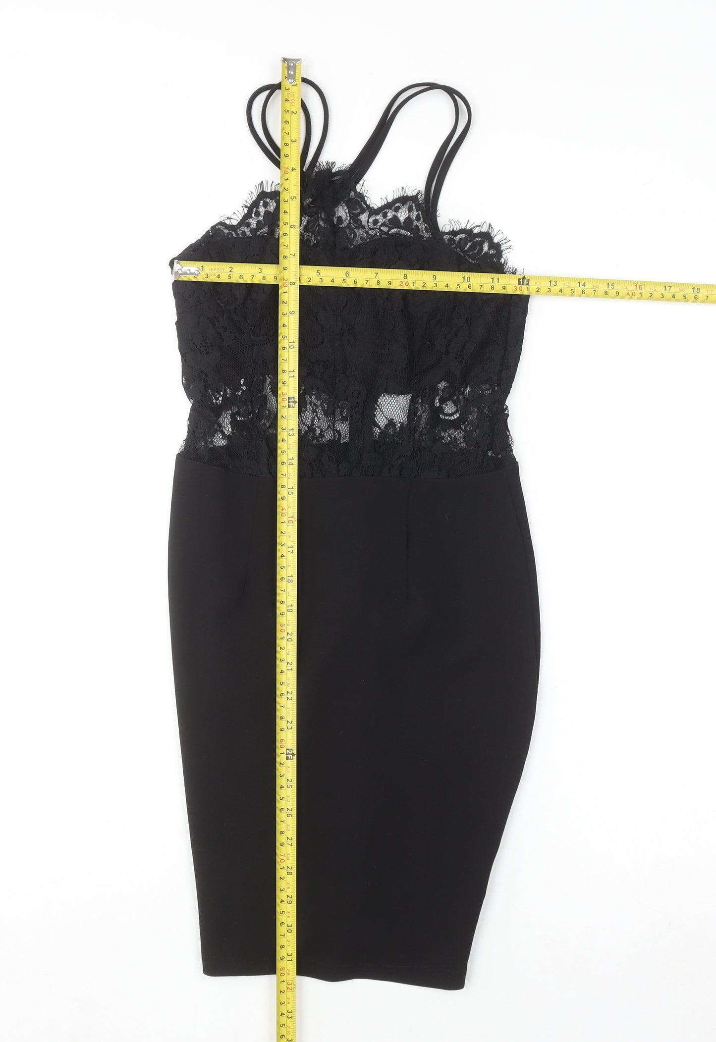 Boohoo Women Black Lace Bodycon Knee Length Dress Size 6