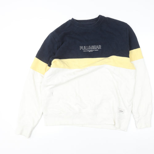 Pull & Bear Men’s Multicoloured Small Regular Fit Crew Neck Cotton Jumper