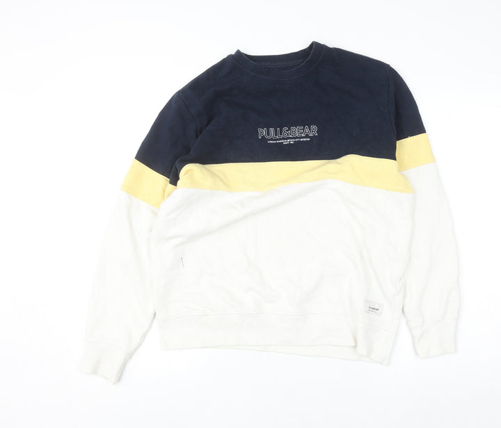 Pull & Bear Men’s Multicoloured Small Regular Fit Crew Neck Cotton Jumper