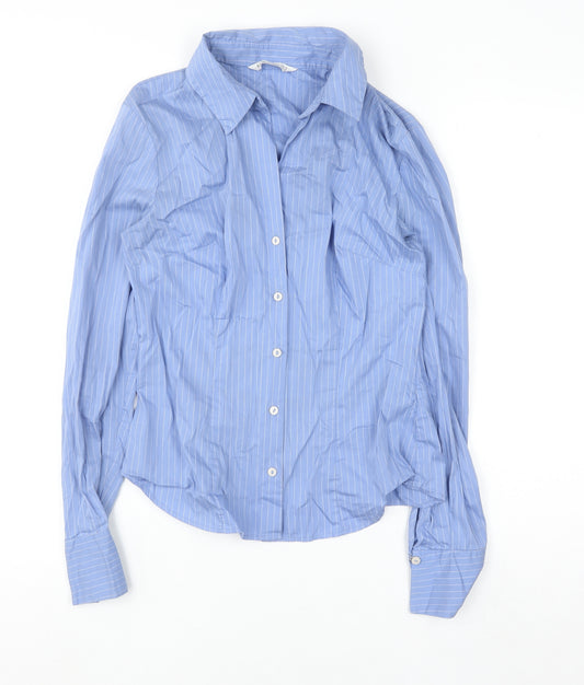 Stradivarius Women's Blue Striped Button-Up Shirt Size 12