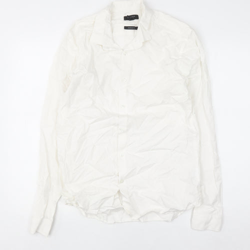 New Look Men's White Long Sleeve Muscle Fit Button-Up Shirt L
