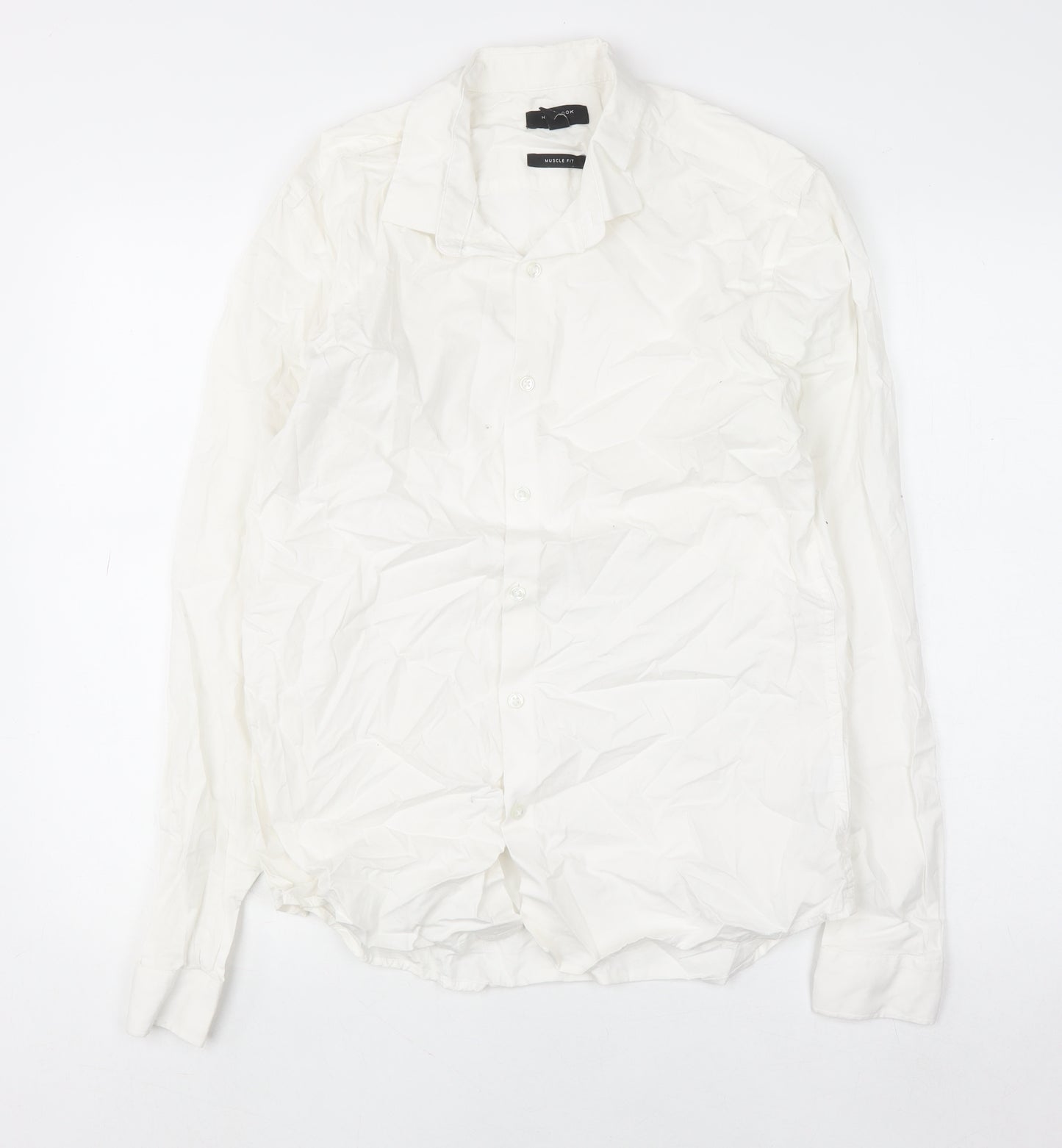 New Look Men's White Long Sleeve Muscle Fit Button-Up Shirt L