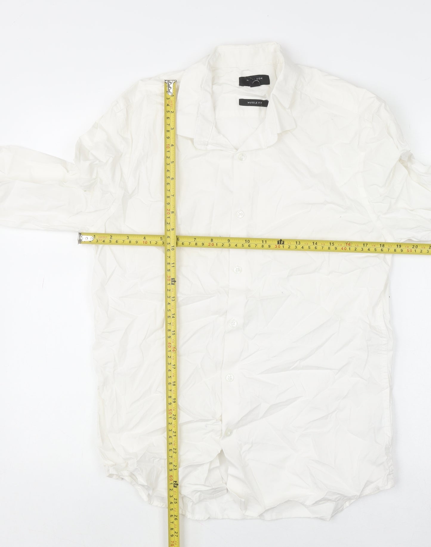 New Look Men's White Long Sleeve Muscle Fit Button-Up Shirt L