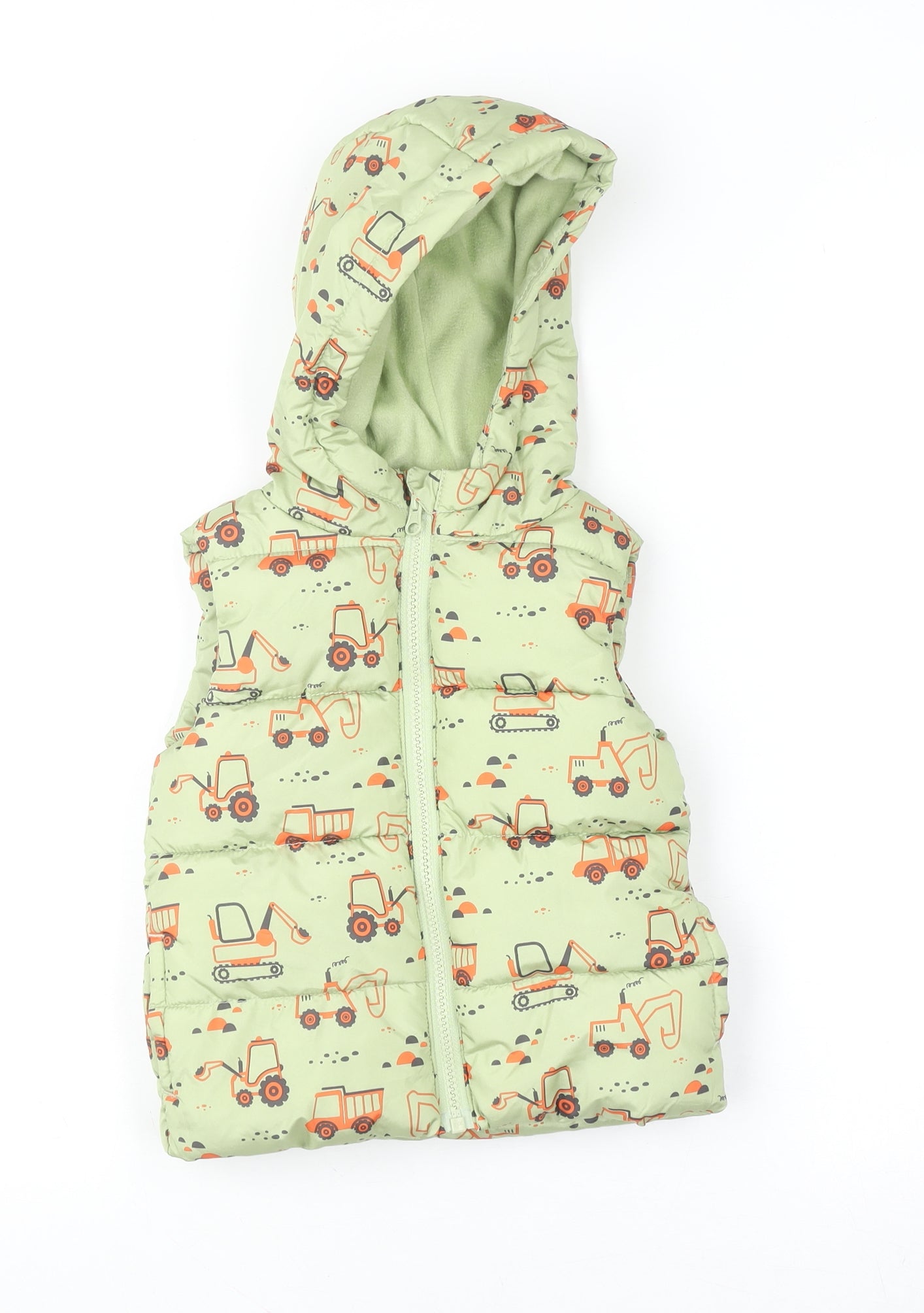 Dunnes Stores Unisex Baby Green Construction Puffer Hooded Vest 12-18 Months