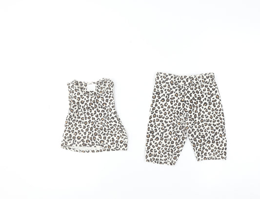 ZARA Girls Leopard Print Two Piece Jersey Summer Outfit 6-7 Years