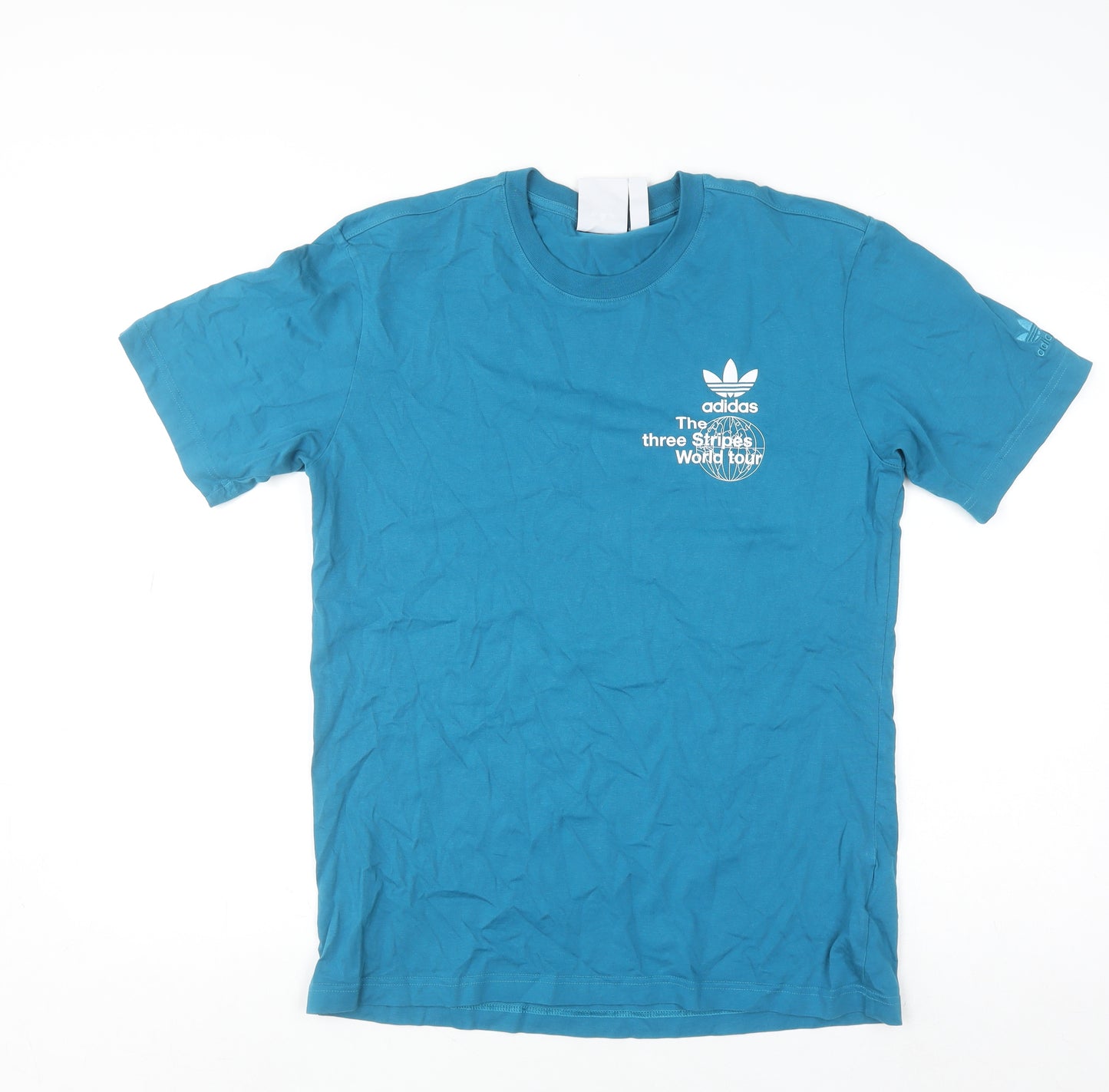adidas Men's Blue The Three Stripes World Tour Graphic Cotton T-Shirt Size S