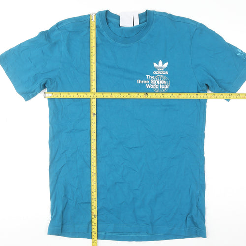 adidas Men's Blue The Three Stripes World Tour Graphic Cotton T-Shirt Size S