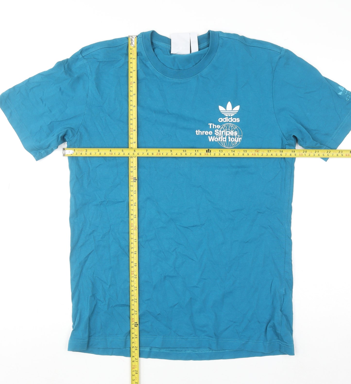 adidas Men's Blue The Three Stripes World Tour Graphic Cotton T-Shirt Size S