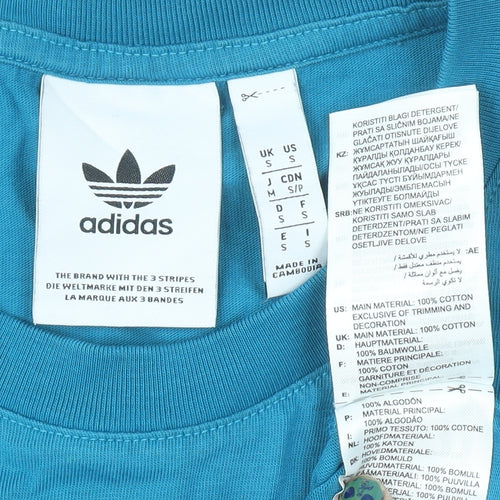 adidas Men's Blue The Three Stripes World Tour Graphic Cotton T-Shirt Size S