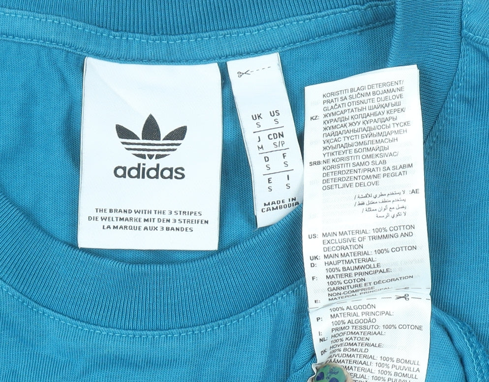 adidas Men's Blue The Three Stripes World Tour Graphic Cotton T-Shirt Size S