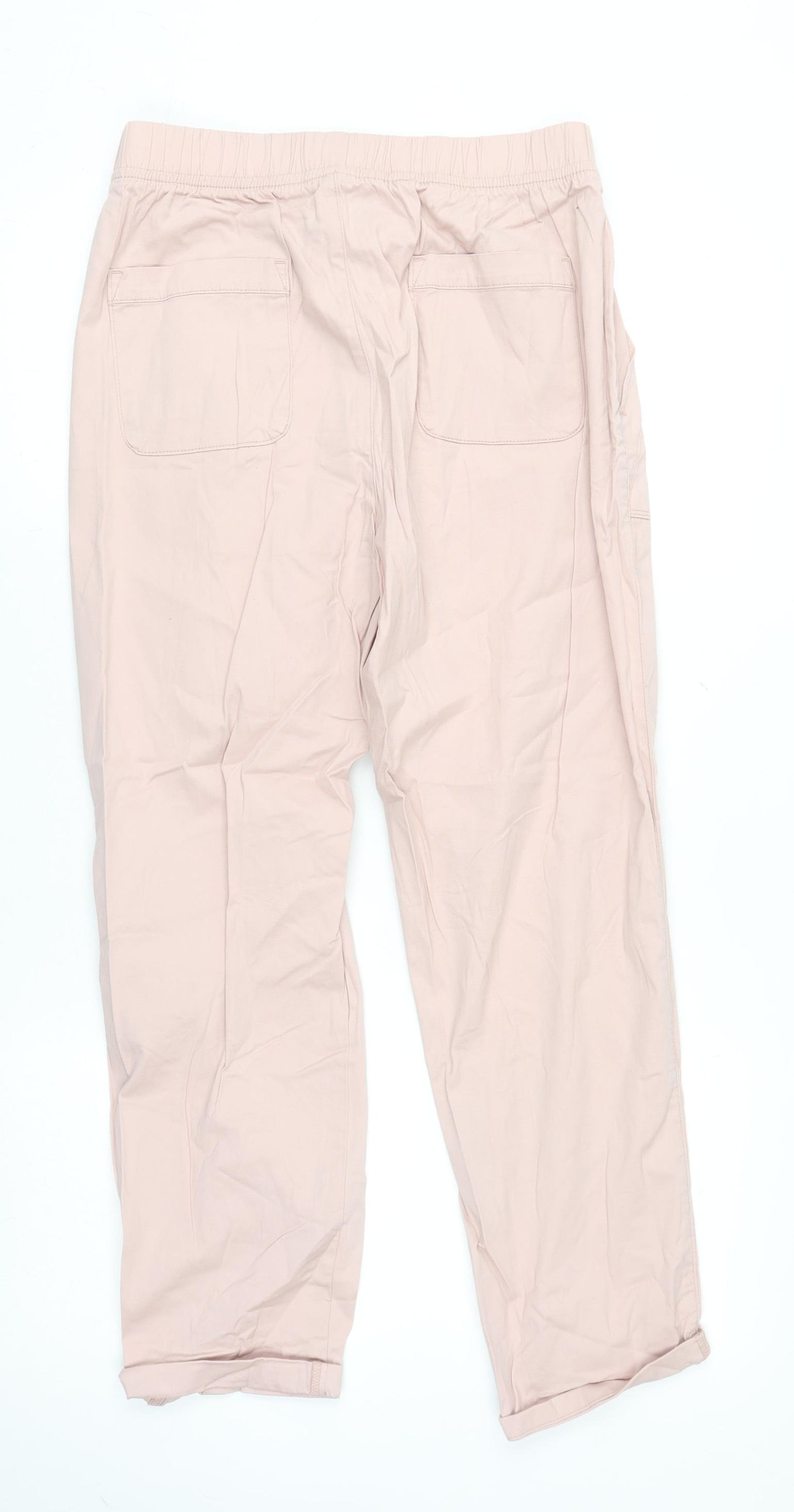 Dunnes Women’s Pink Cotton Blend Cargo Trousers Size M Elastic Waist