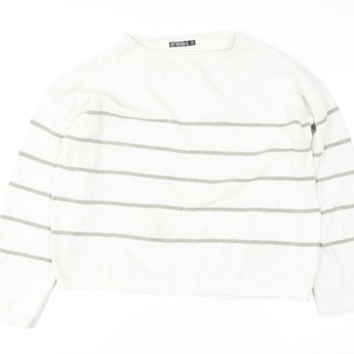 Dunnes Women’s Ivory Striped Knit Pullover Jumper Size L Long Sleeve