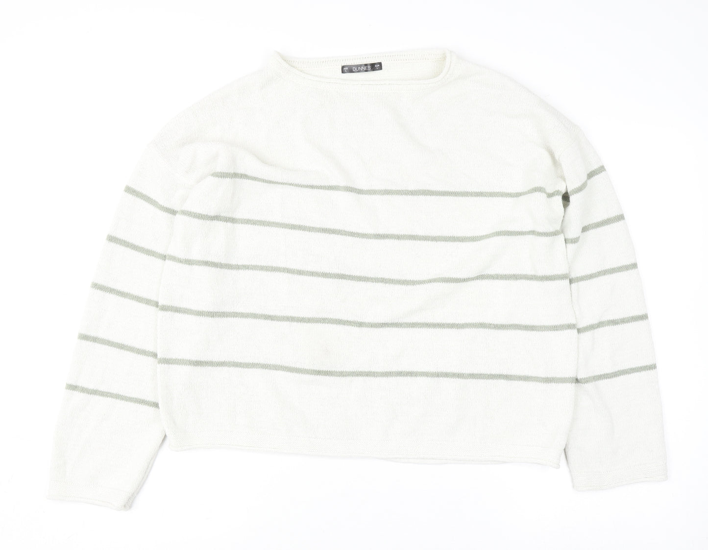 Dunnes Women’s Ivory Striped Knit Pullover Jumper Size L Long Sleeve