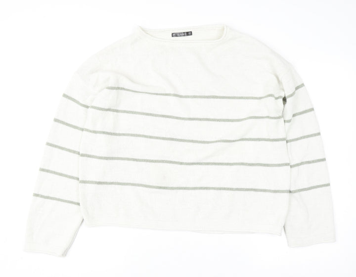Dunnes Women’s Ivory Striped Knit Pullover Jumper Size L Long Sleeve