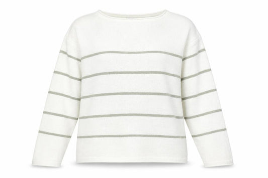 Front view of Dunnes Women’s Ivory Striped Knit jumper, size L, Long Sleeve