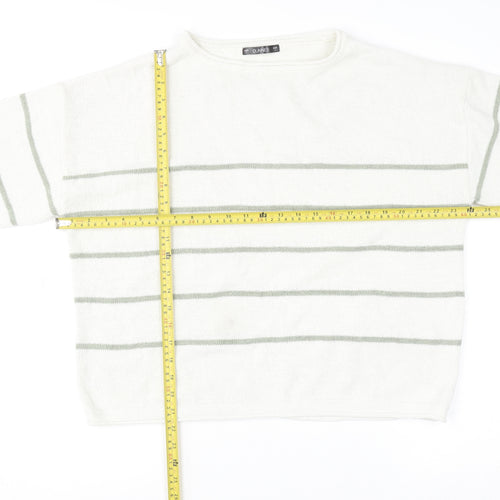 Dunnes Women’s Ivory Striped Knit Pullover Jumper Size L Long Sleeve