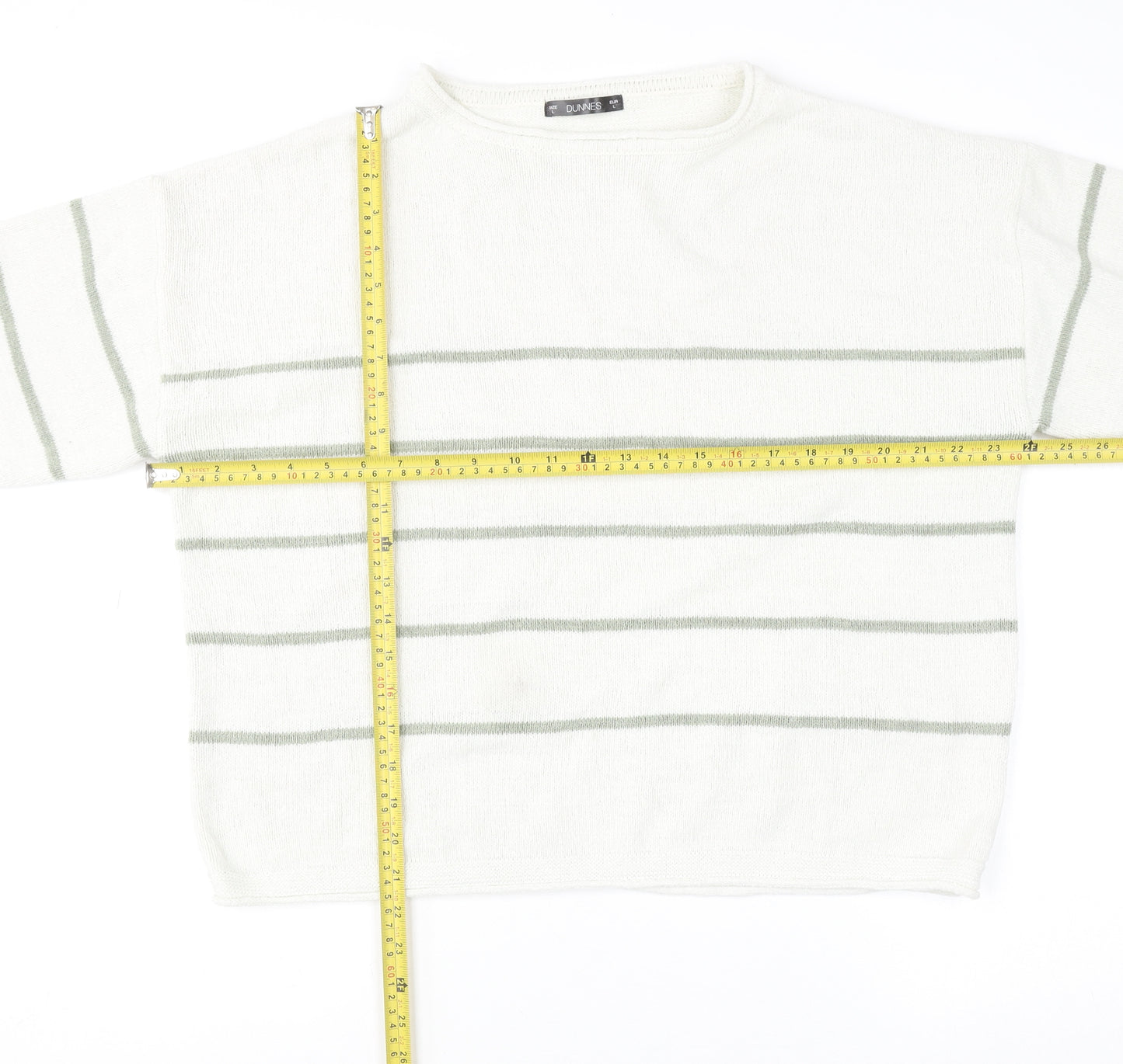 Dunnes Women’s Ivory Striped Knit Pullover Jumper Size L Long Sleeve