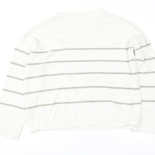 Dunnes Women’s Ivory Striped Knit Pullover Jumper Size L Long Sleeve