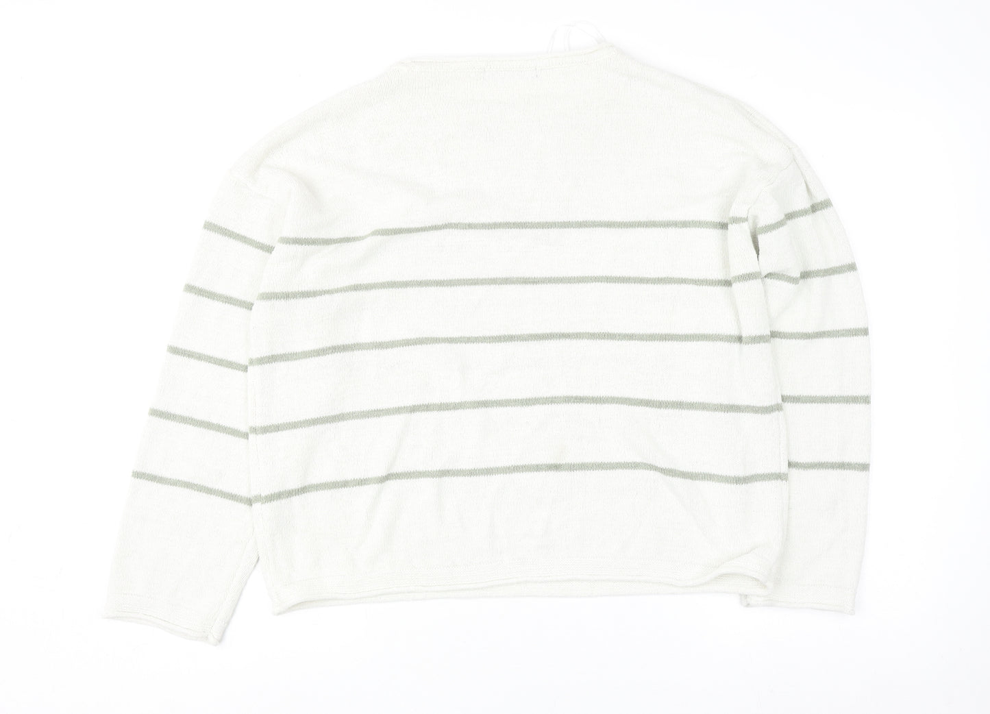 Dunnes Women’s Ivory Striped Knit Pullover Jumper Size L Long Sleeve