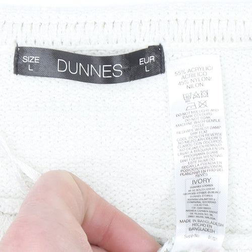 Dunnes Women’s Ivory Striped Knit Pullover Jumper Size L Long Sleeve