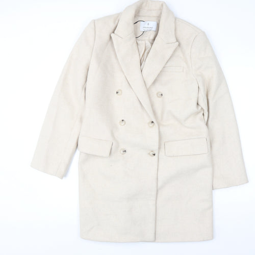 Stradivarius Women’s Beige Wool Blend Long Overcoat Size 14