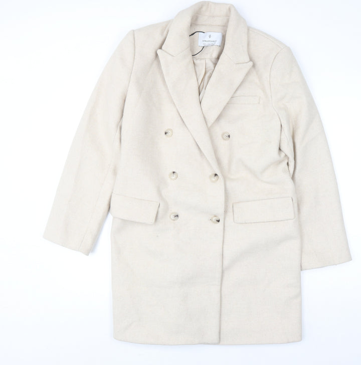 Stradivarius Women’s Beige Wool Blend Long Overcoat Size 14