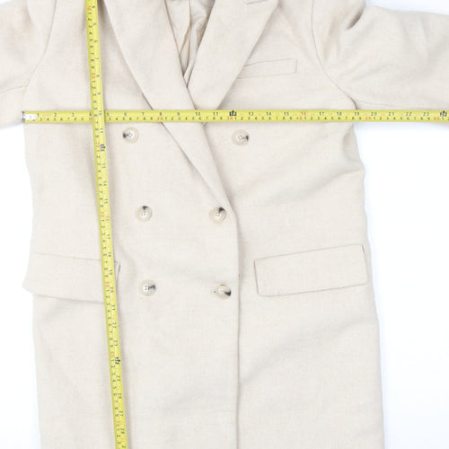 Stradivarius Women’s Beige Wool Blend Long Overcoat Size 14