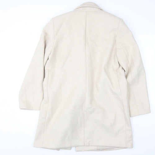 Stradivarius Women’s Beige Wool Blend Long Overcoat Size 14