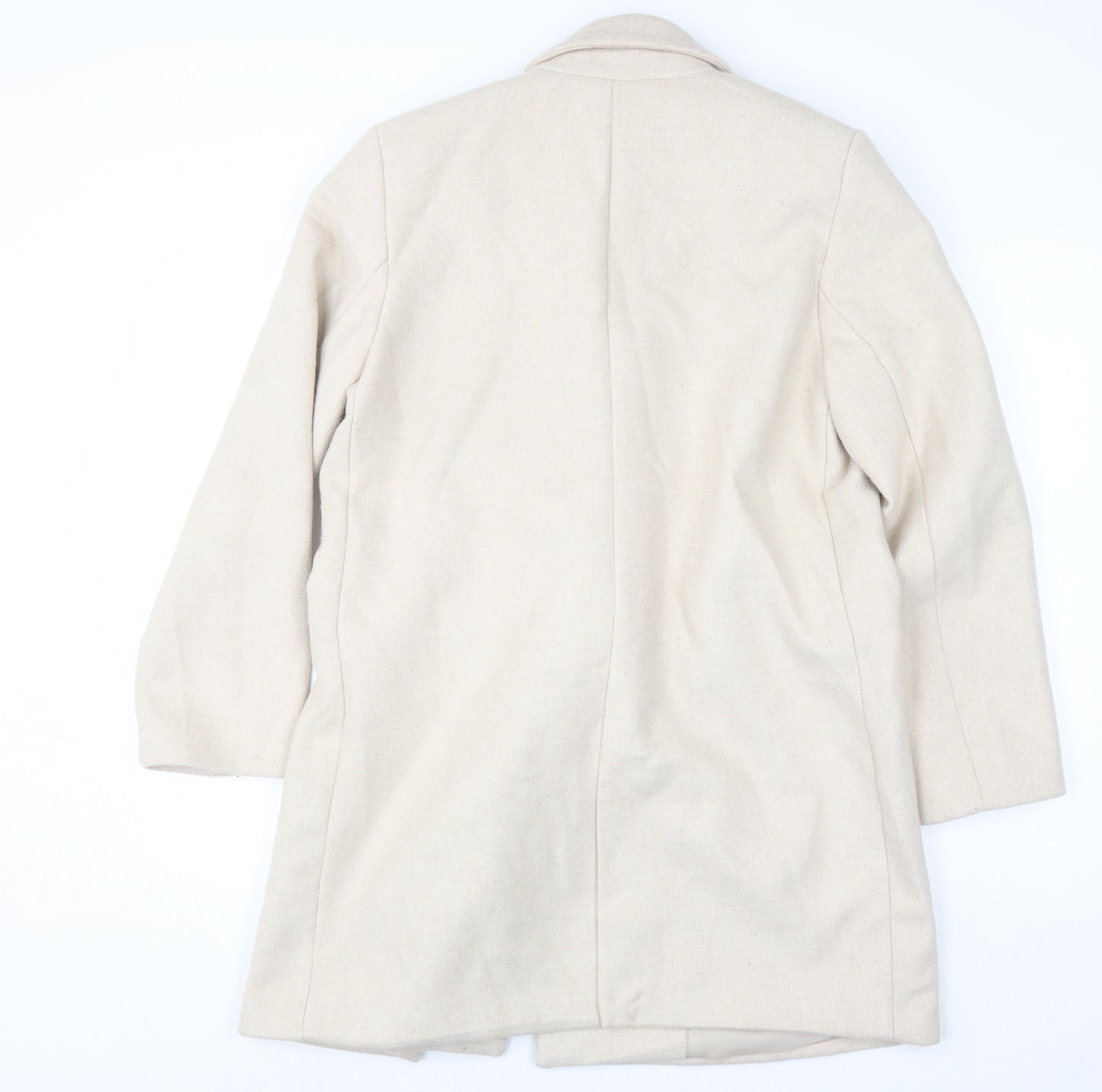 Stradivarius Women’s Beige Wool Blend Long Overcoat Size 14