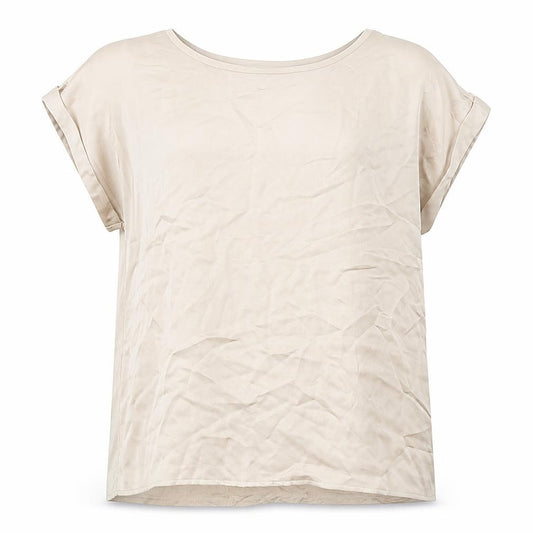 Front view of VILA Women Beige Short Sleeve Basic Top, size 12, Polyester Blend
