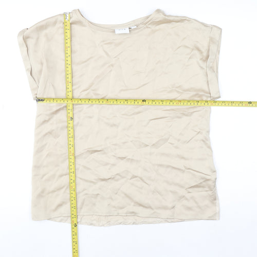 Vila Women Beige Short Sleeve Basic Top Size 12 Polyester Blend