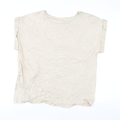 Vila Women Beige Short Sleeve Basic Top Size 12 Polyester Blend