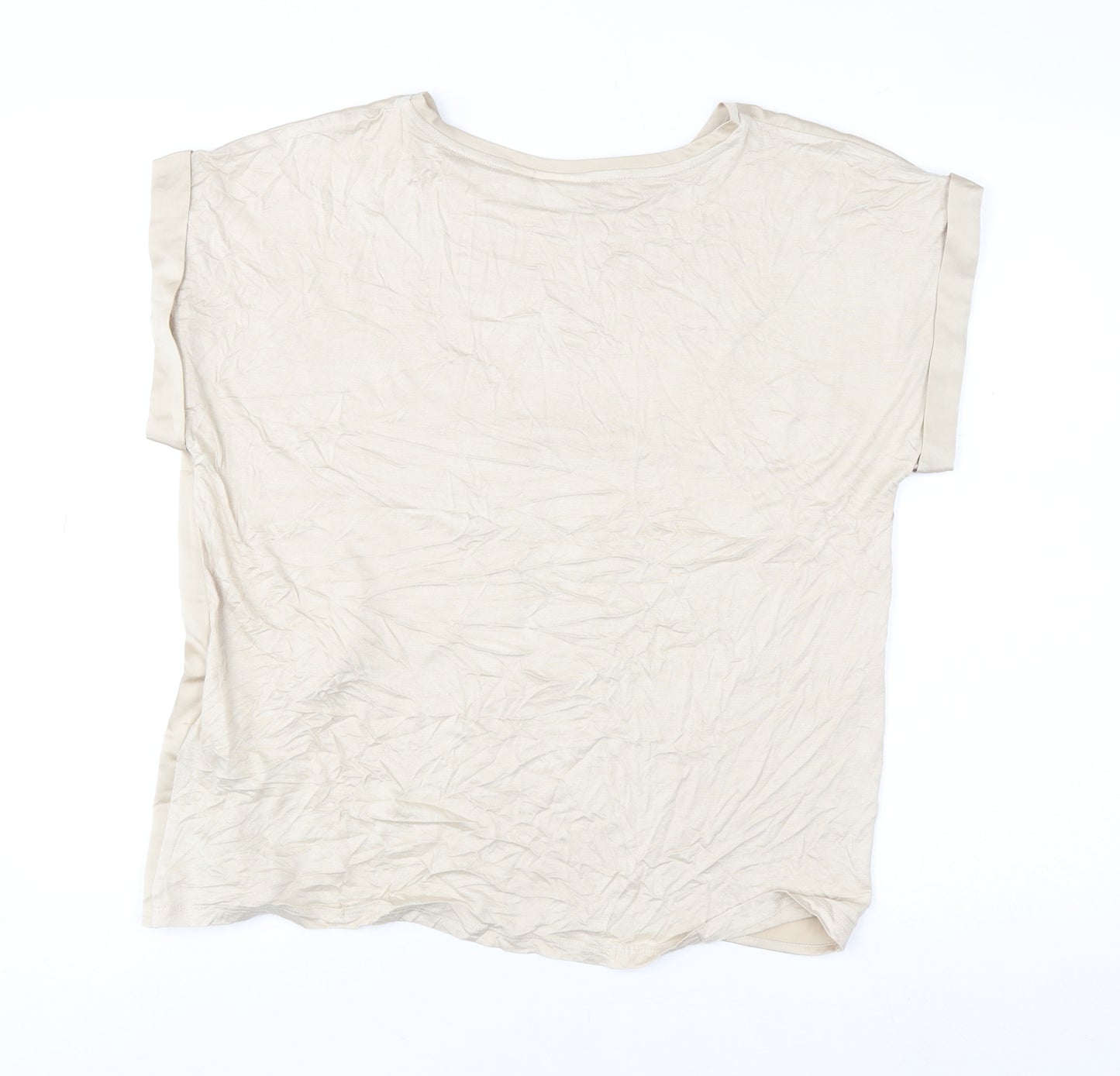 Vila Women Beige Short Sleeve Basic Top Size 12 Polyester Blend