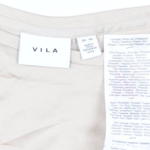 Vila Women Beige Short Sleeve Basic Top Size 12 Polyester Blend
