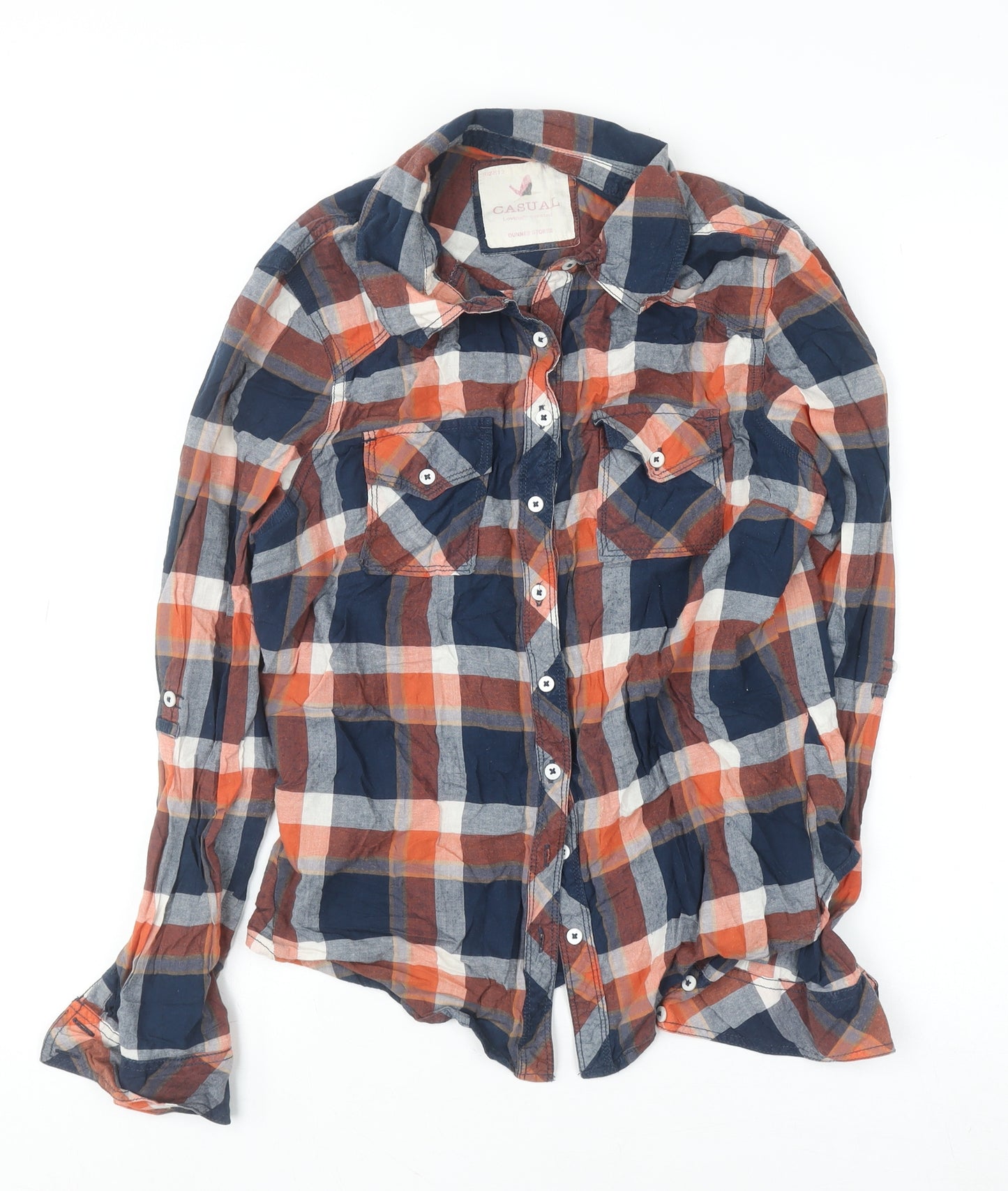 Dunnes Stores Women’s Multicoloured Cotton Check Long Sleeve Button-Up Shirt Size 12