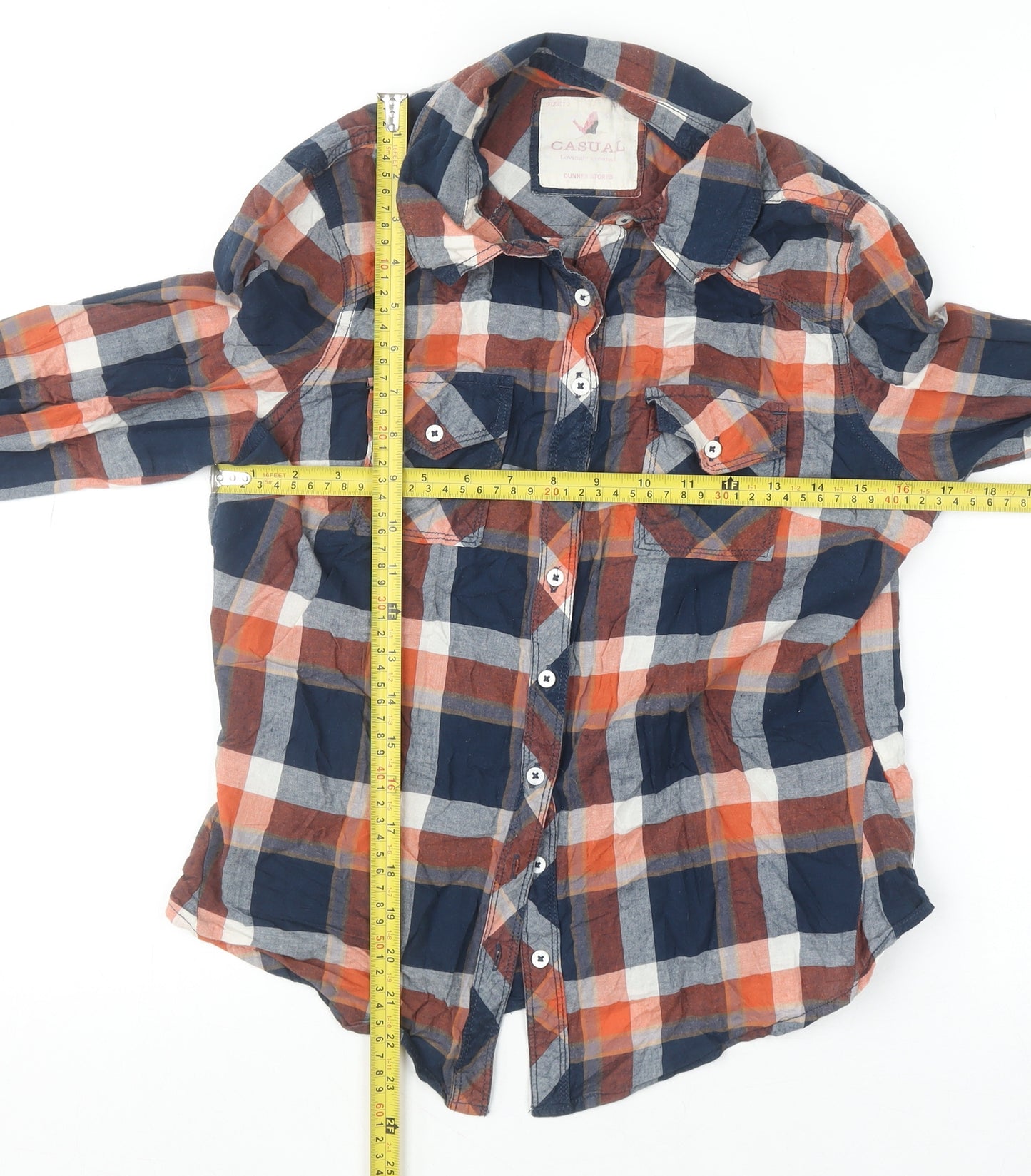 Dunnes Stores Women’s Multicoloured Cotton Check Long Sleeve Button-Up Shirt Size 12