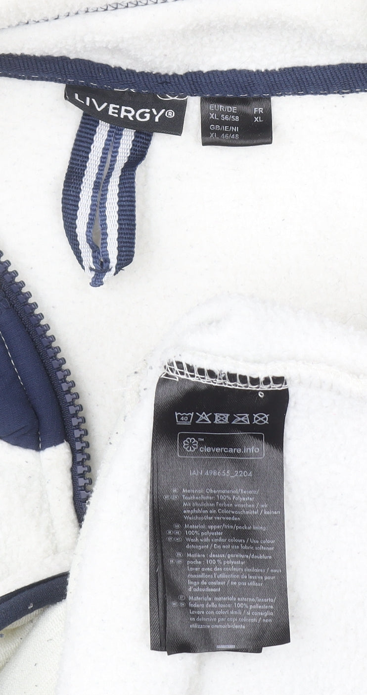 Livergy Men's White Fleece Full Zip Jacket XL High Neck Polyester