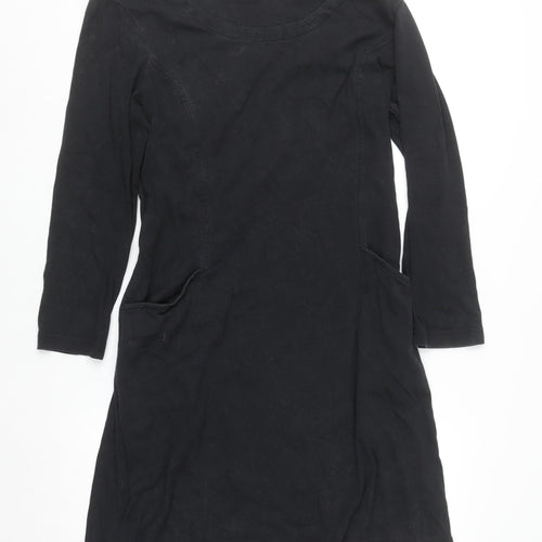 Adini Women Black 3/4 Sleeve Cotton Shift Dress Size L