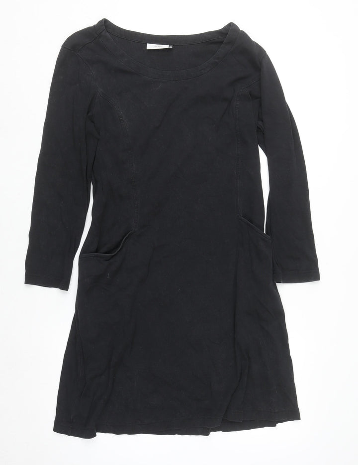 Adini Women Black 3/4 Sleeve Cotton Shift Dress Size L
