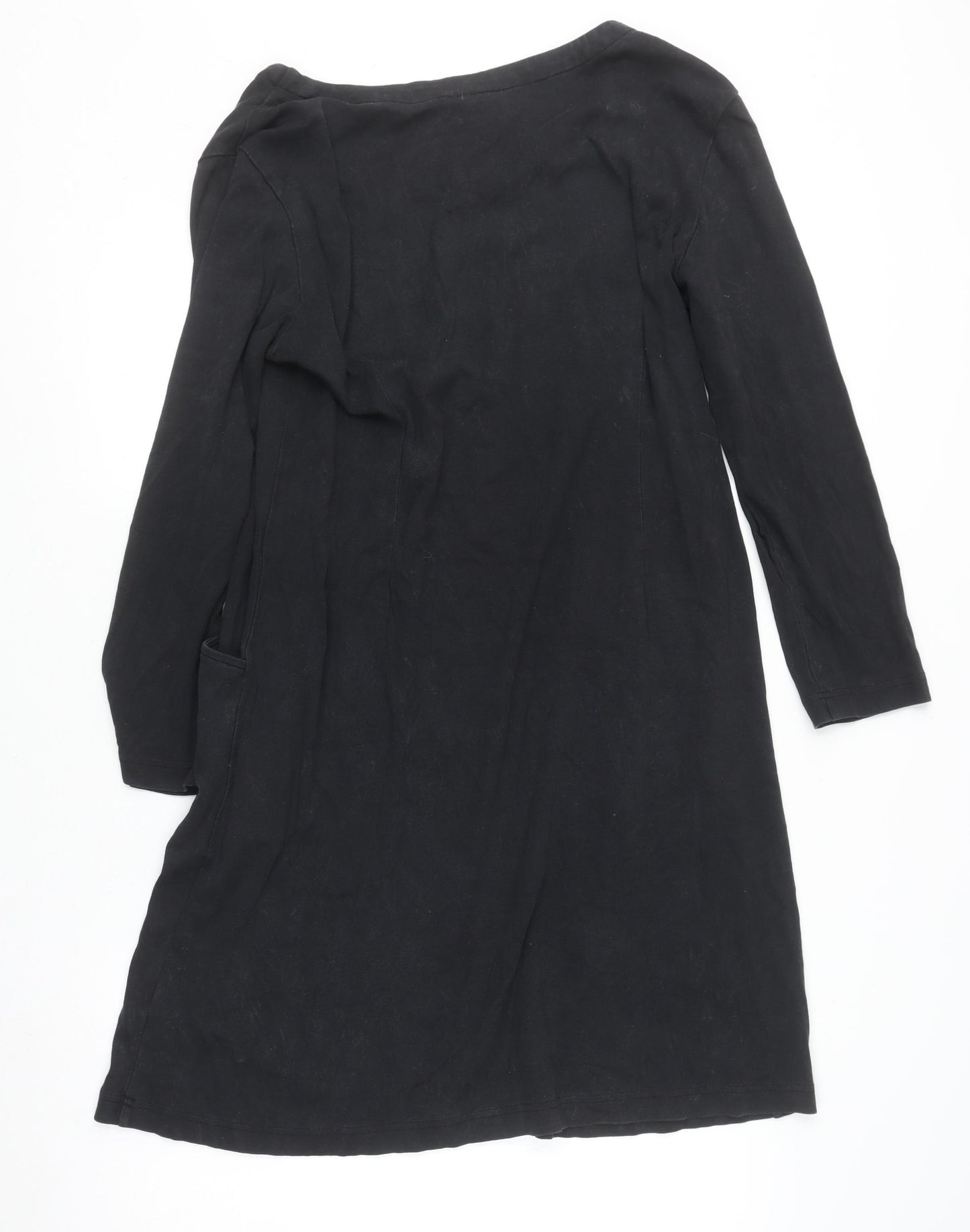 Adini Women Black 3/4 Sleeve Cotton Shift Dress Size L