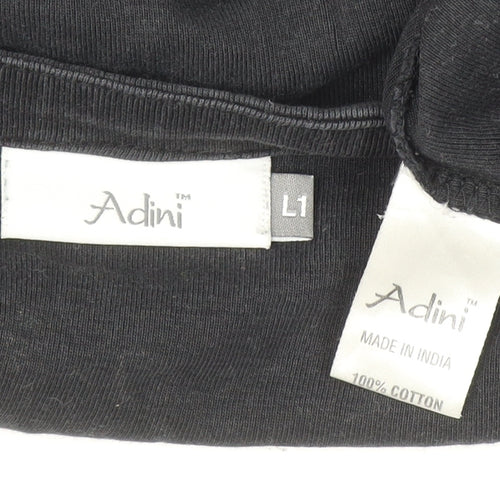 Adini Women Black 3/4 Sleeve Cotton Shift Dress Size L
