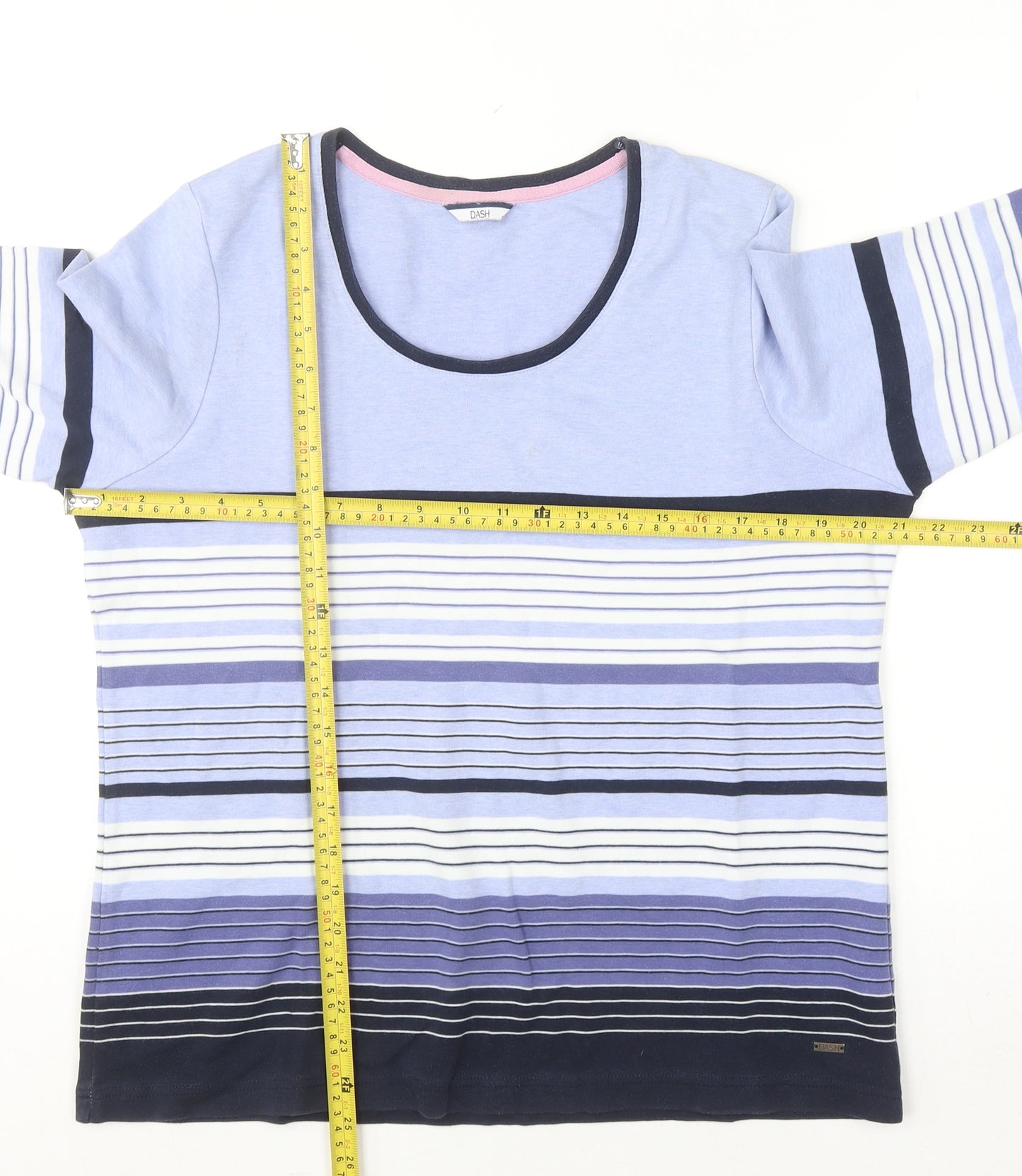 DASH Womens Multicoloured Striped Long Sleeve Cotton Blend T-Shirt Size 18
