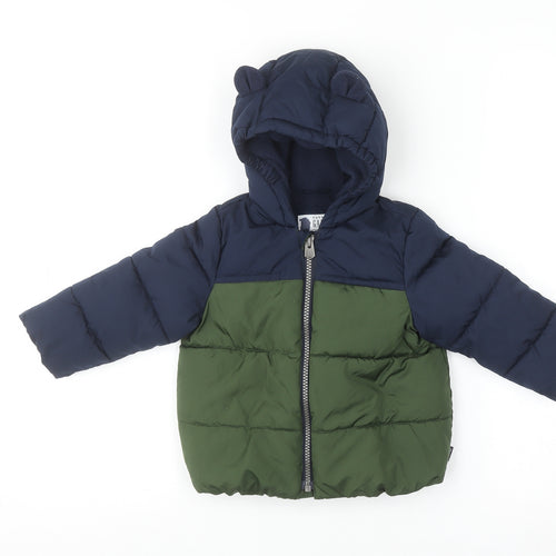 Baby GAP Unisex Blue Green Puffer Jacket 18-24 Months Hooded Winter Coat