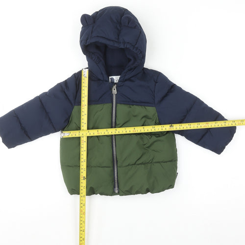 Baby GAP Unisex Blue Green Puffer Jacket 18-24 Months Hooded Winter Coat