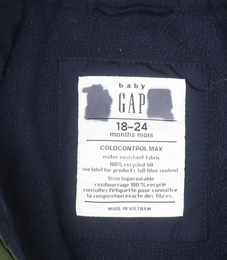Baby GAP Unisex Blue Green Puffer Jacket 18-24 Months Hooded Winter Coat