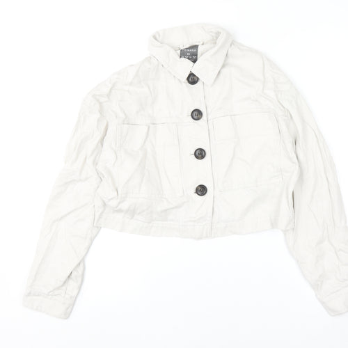 Primark Women Beige Cropped Cotton Twill Casual Jacket XS