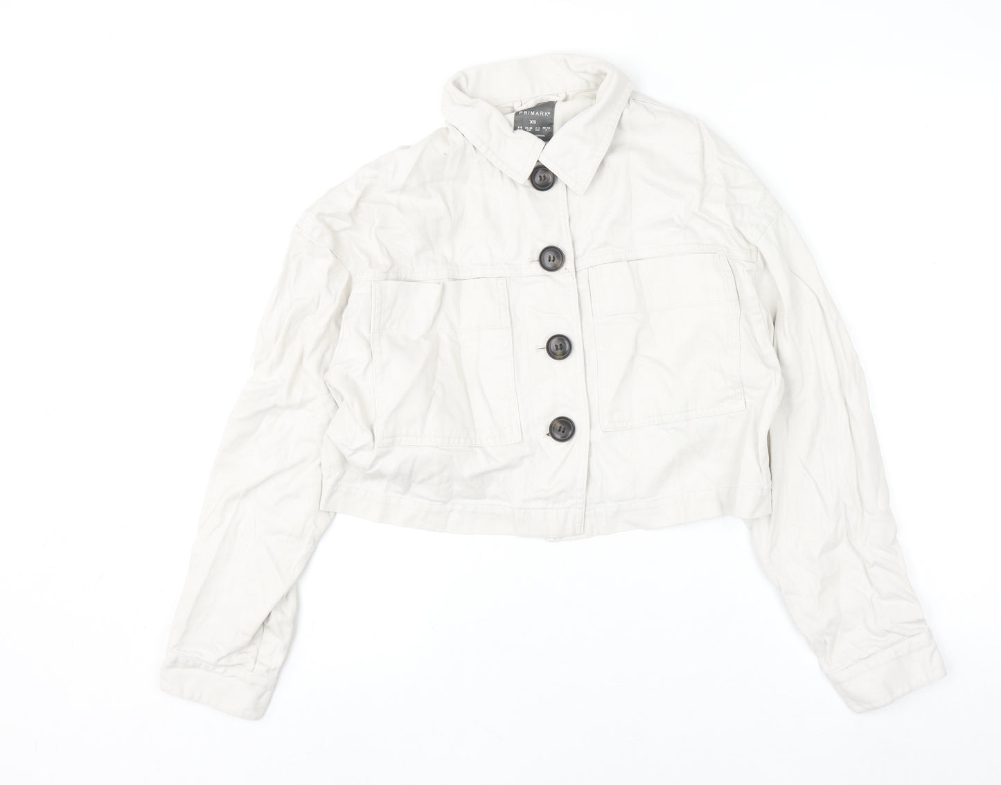 Primark Women Beige Cropped Cotton Twill Casual Jacket XS