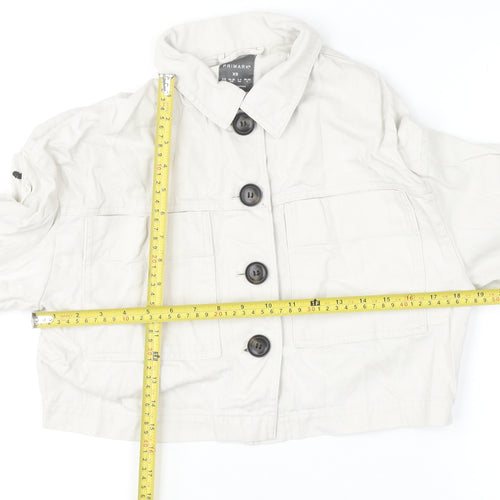 Primark Women Beige Cropped Cotton Twill Casual Jacket XS